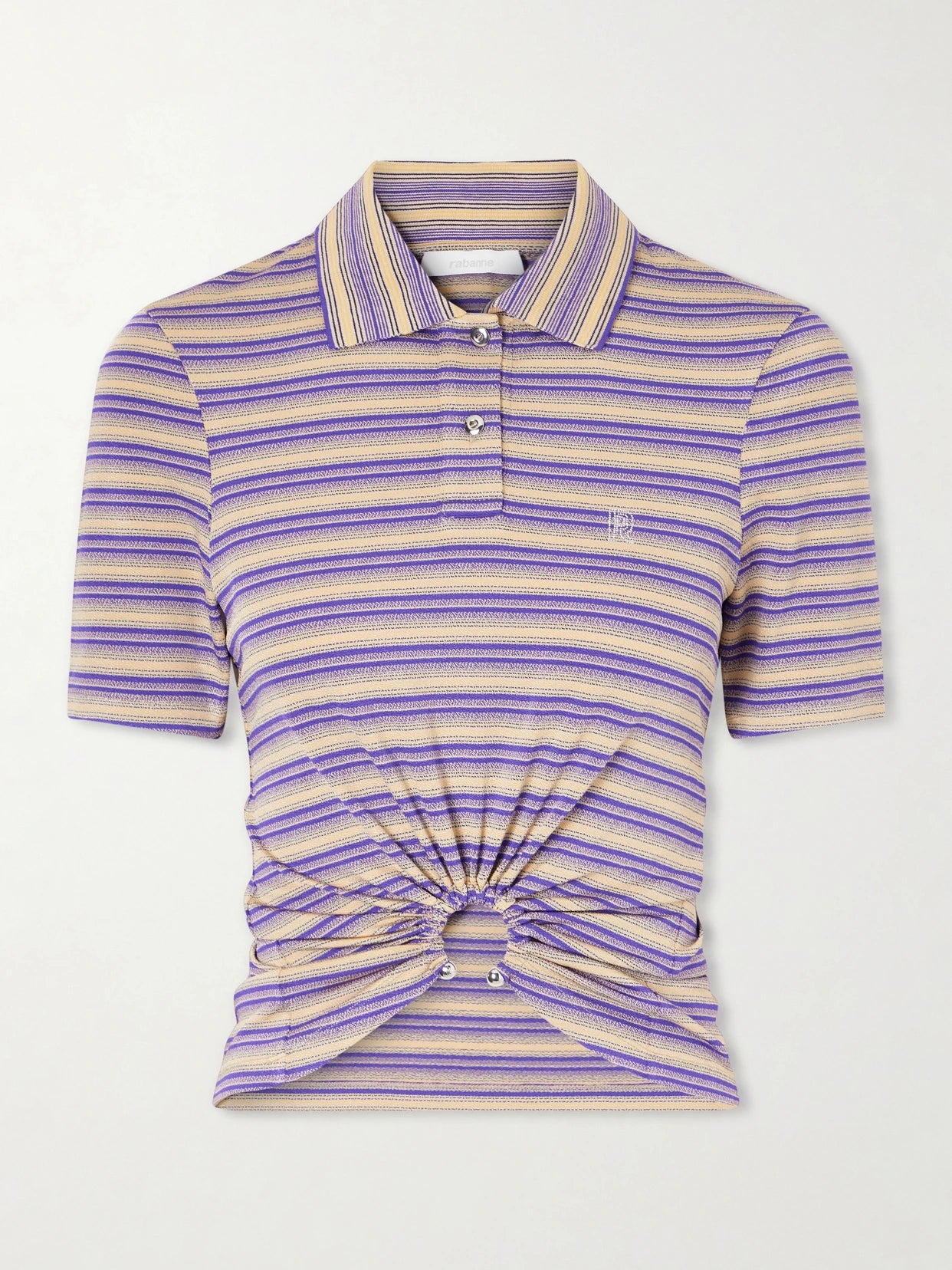 Image of Shirts. Product name - Embellished Striped Woven Polo Shirt in Multi colour by brand - RABANNE