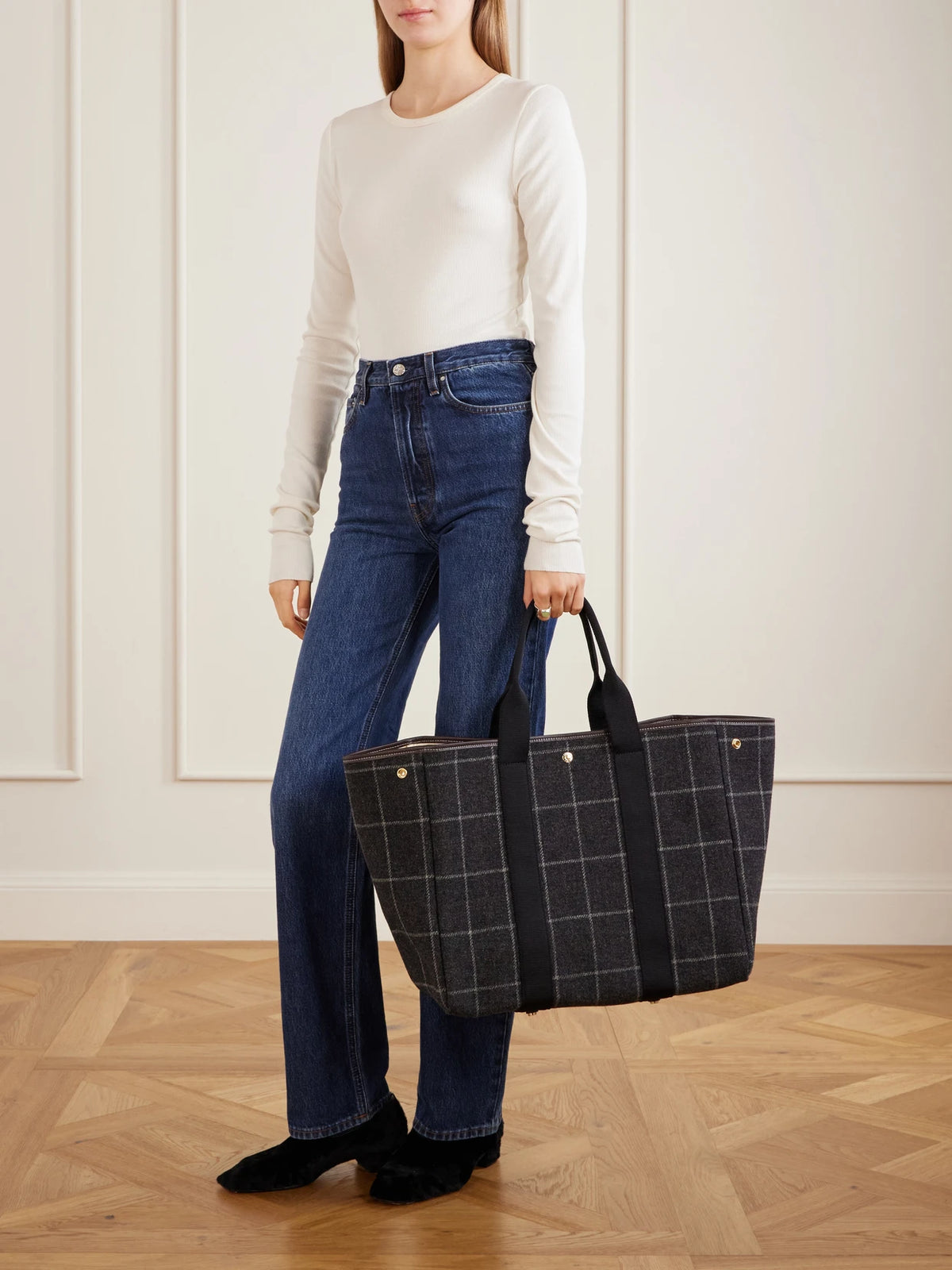 RUE de VERNEUIL Traversée Leather-trimmed Checked Tweed Tote