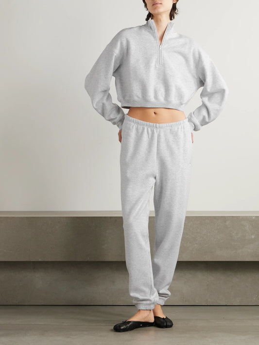 Image of Sleepwear & Loungewear. Product name - Cotton-blend Fleece Track Pants - Light Heather Grey in Light gray colour by brand - SKIMS