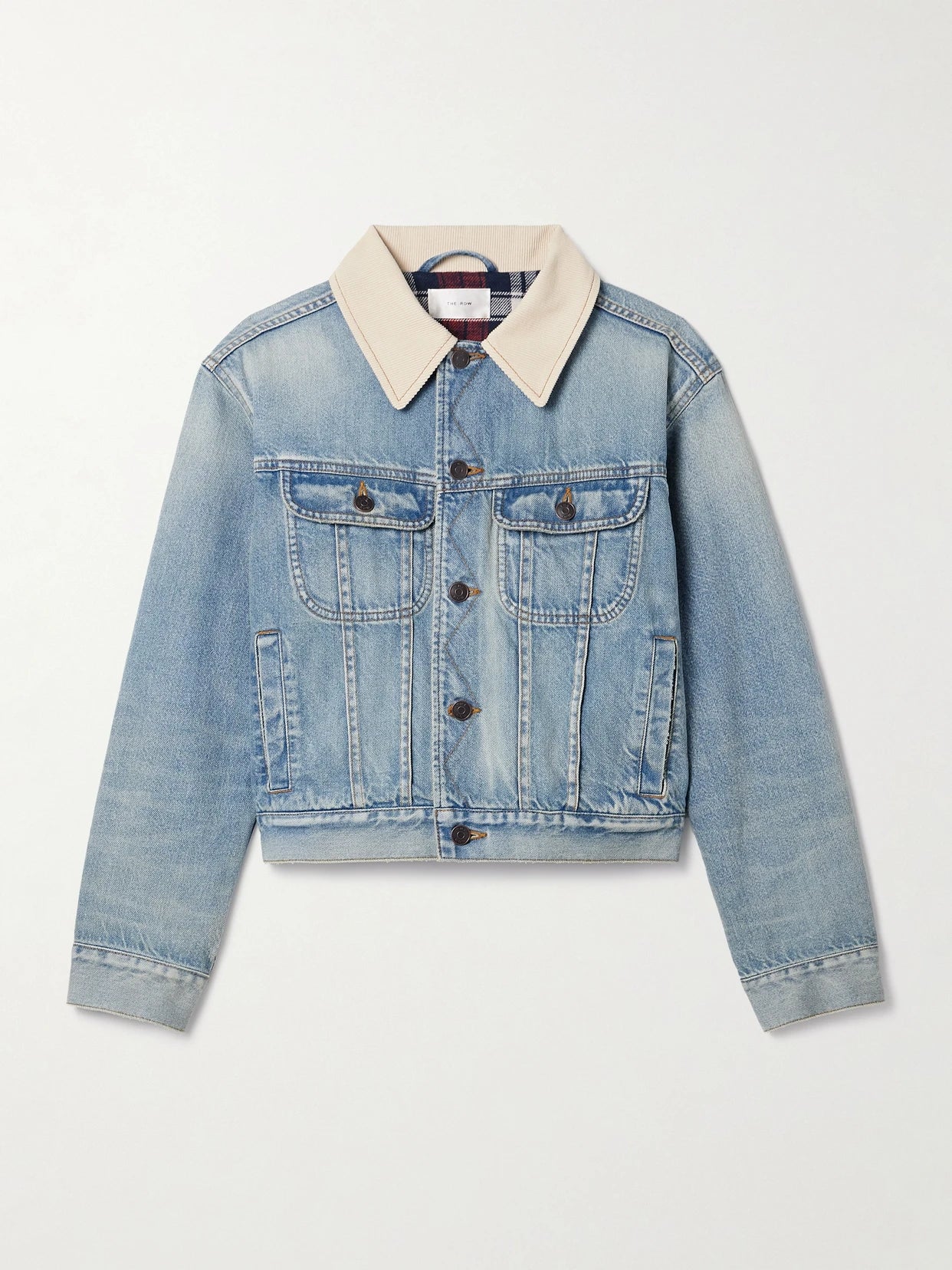 Image of Coats & Jackets. Product name - Joras Twill-trimmed Denim Jacket in Blue colour by brand - The Row