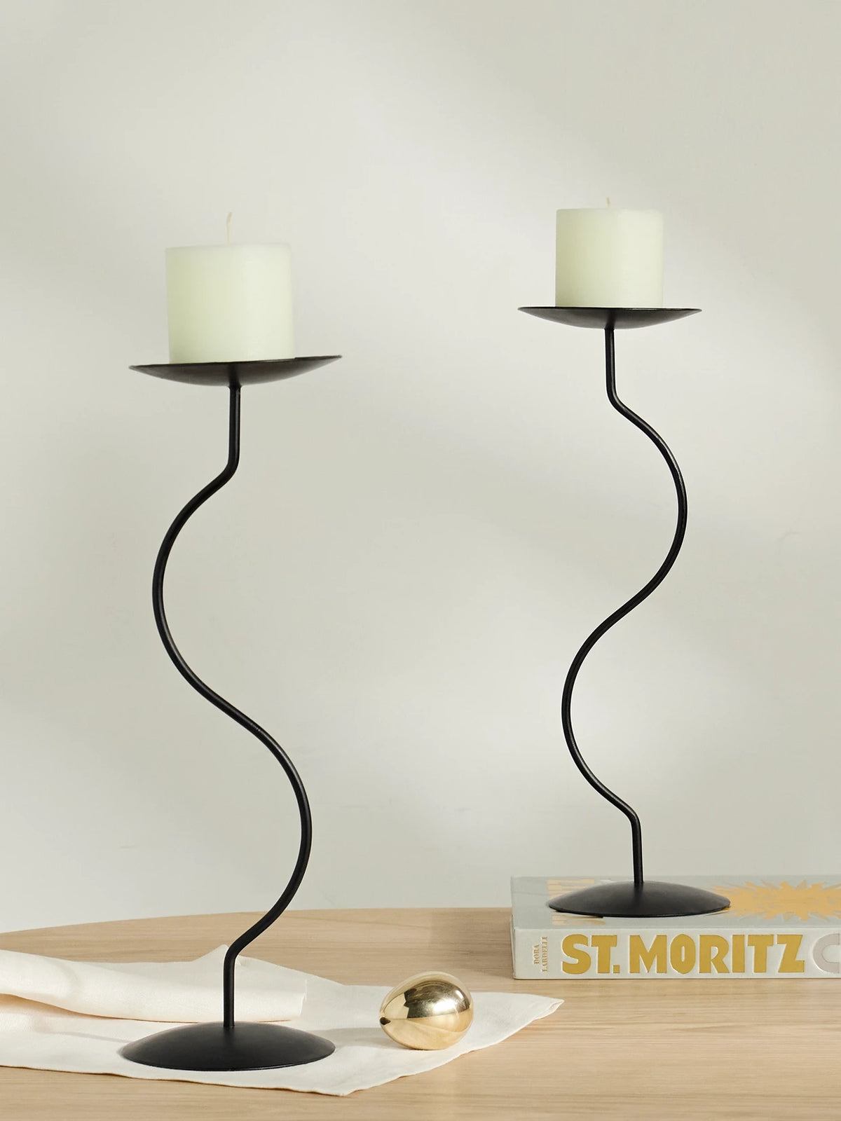 Image of Decor. Product name - Dancing Duo Set Of Two Iron Candlesticks in Black colour by brand - Fourth Street