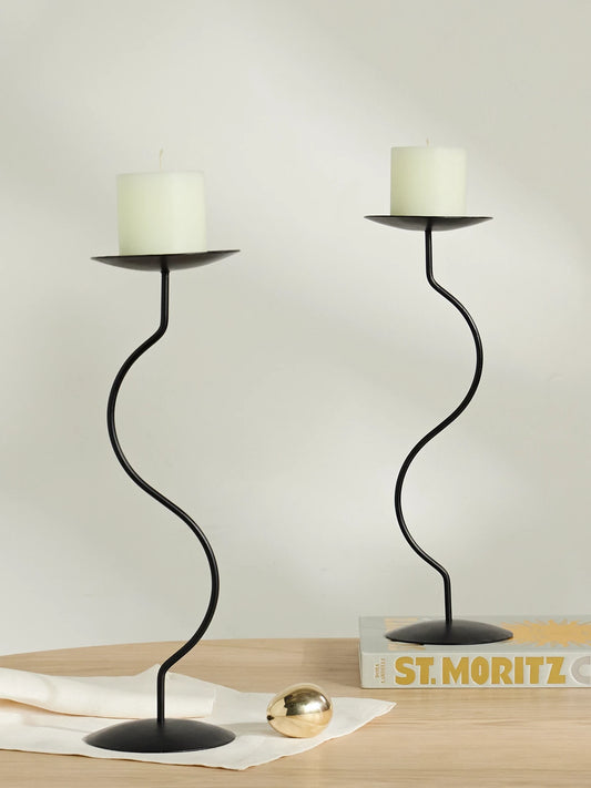 Image of Decor. Product name - Dancing Duo Set Of Two Iron Candlesticks in Black colour by brand - Fourth Street