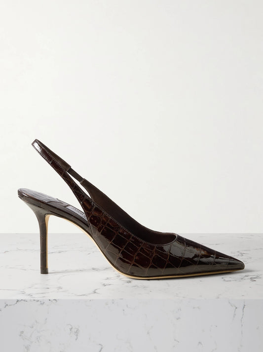 Love 85 Croc-effect Leather Slingback Pumps