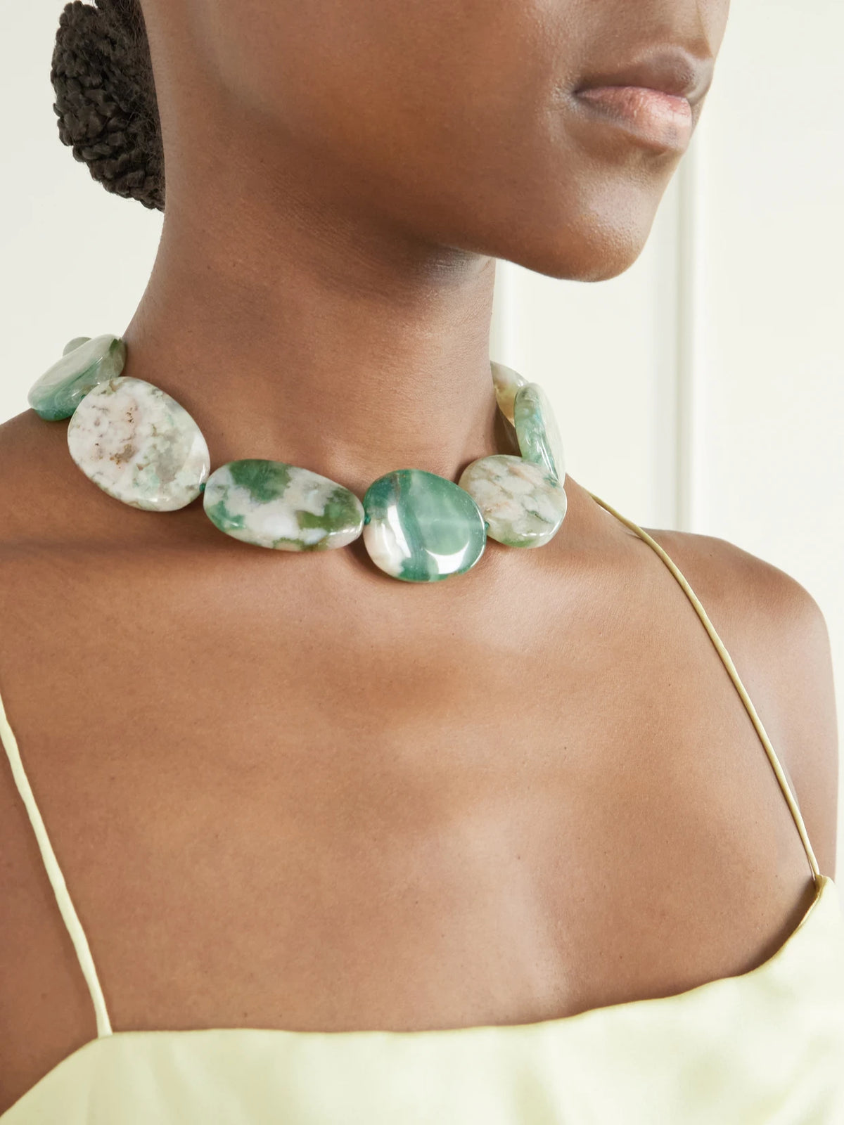 Image of Necklaces. Product name - Time Will Say Nothing But "i Told You So" Beaded Silver-plated, Calcite And Agate Necklace in Green colour by brand - Completedworks