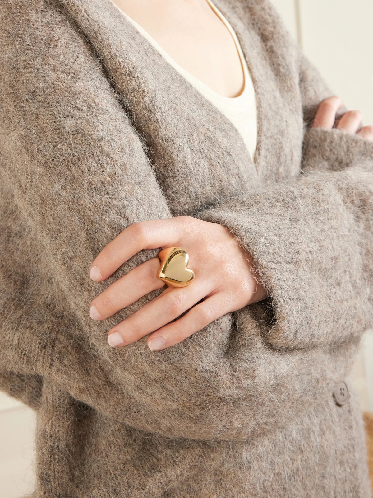 Image of Rings. Product name - Puffy Heart Gold-plated Ring in Multi colour by brand - Jennifer Fisher