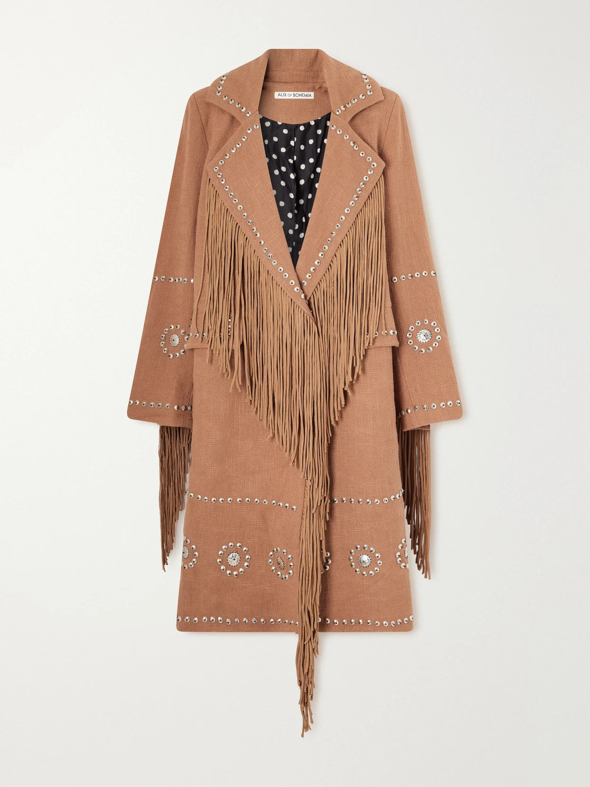 ALIX OF BOHEMIA Petunia Studded Fringe-trimmed Cotton-gauze Coat