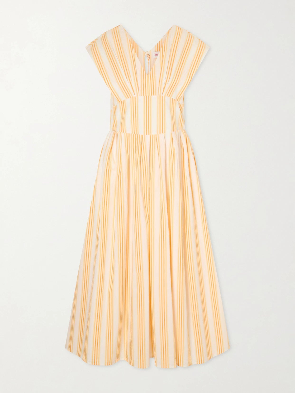 In Full Bloom Gathered Striped Cotton-taffeta Midi Dress