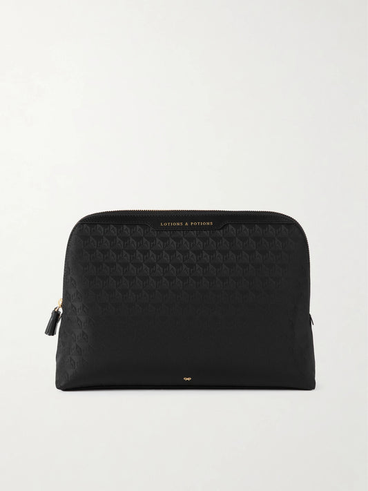 Lotions And Potions Leather-trimmed Jacquard Cosmetics Case