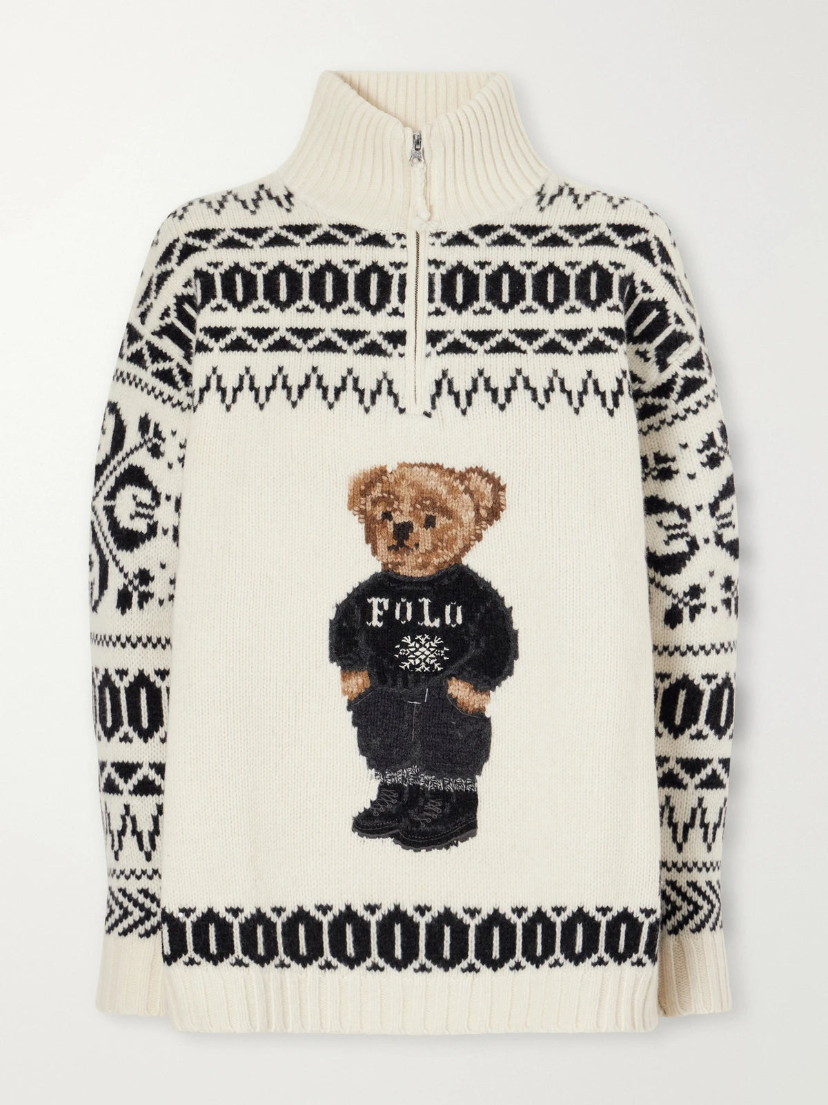 Polo Ralph Lauren Embroidered Fair Isle Wool And Cashmere-blend Half-zip Sweater
