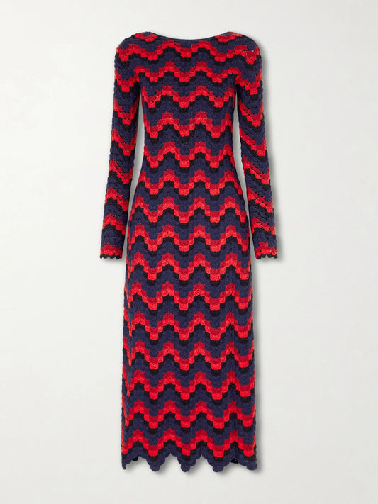 Image of Dresses. Product name - Ursula Crocheted Cotton Maxi Dress in Red colour by brand - ESCVDO