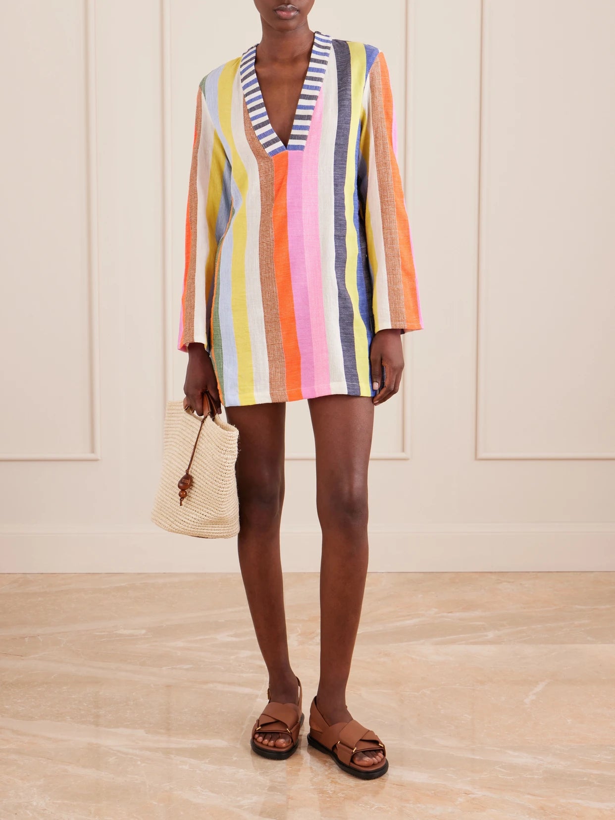 Image of Dresses. Product name - Raey Striped Cotton-blend Mini Dress in Multi colour by brand - lemlem