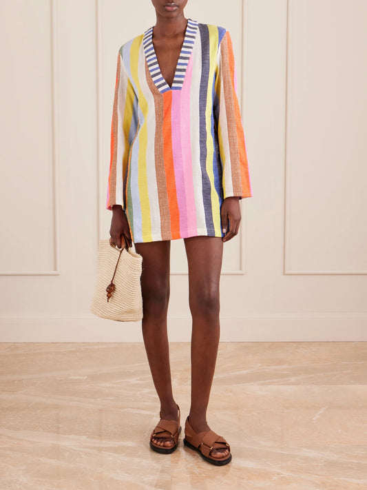 Image of Dresses. Product name - Raey Striped Cotton-blend Mini Dress in Multi colour by brand - lemlem