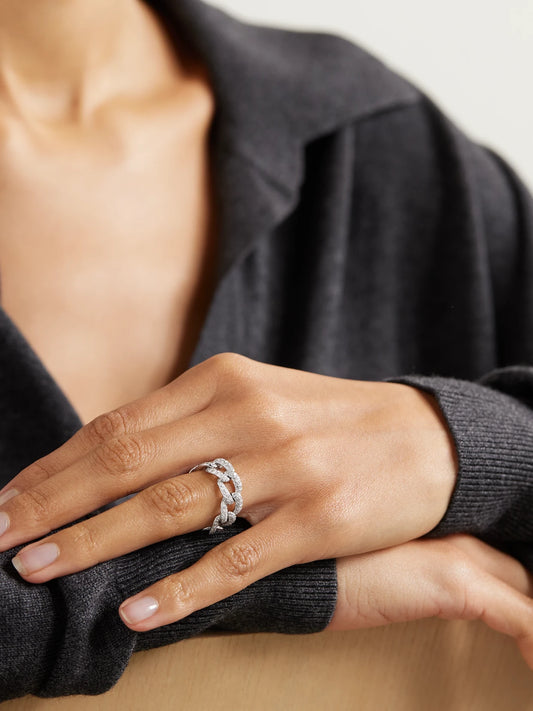 Image of Rings. Product name - Essential Link 18-karat White Gold Diamond Ring in Silver colour by brand - SHAY