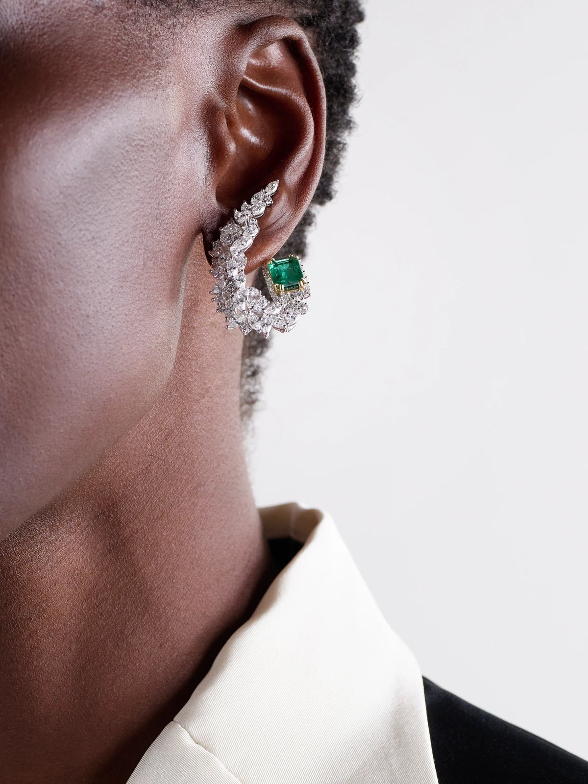 Image of Earrings. Product name - 18-karat White And Yellow Gold, Emerald And Diamond Earrings in Green colour by brand - YEPREM