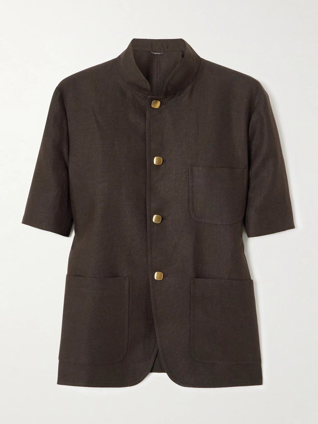 Image of Coats & Jackets. Product name - Spagna Linen Jacket in Dark brown colour by brand - Loro Piana