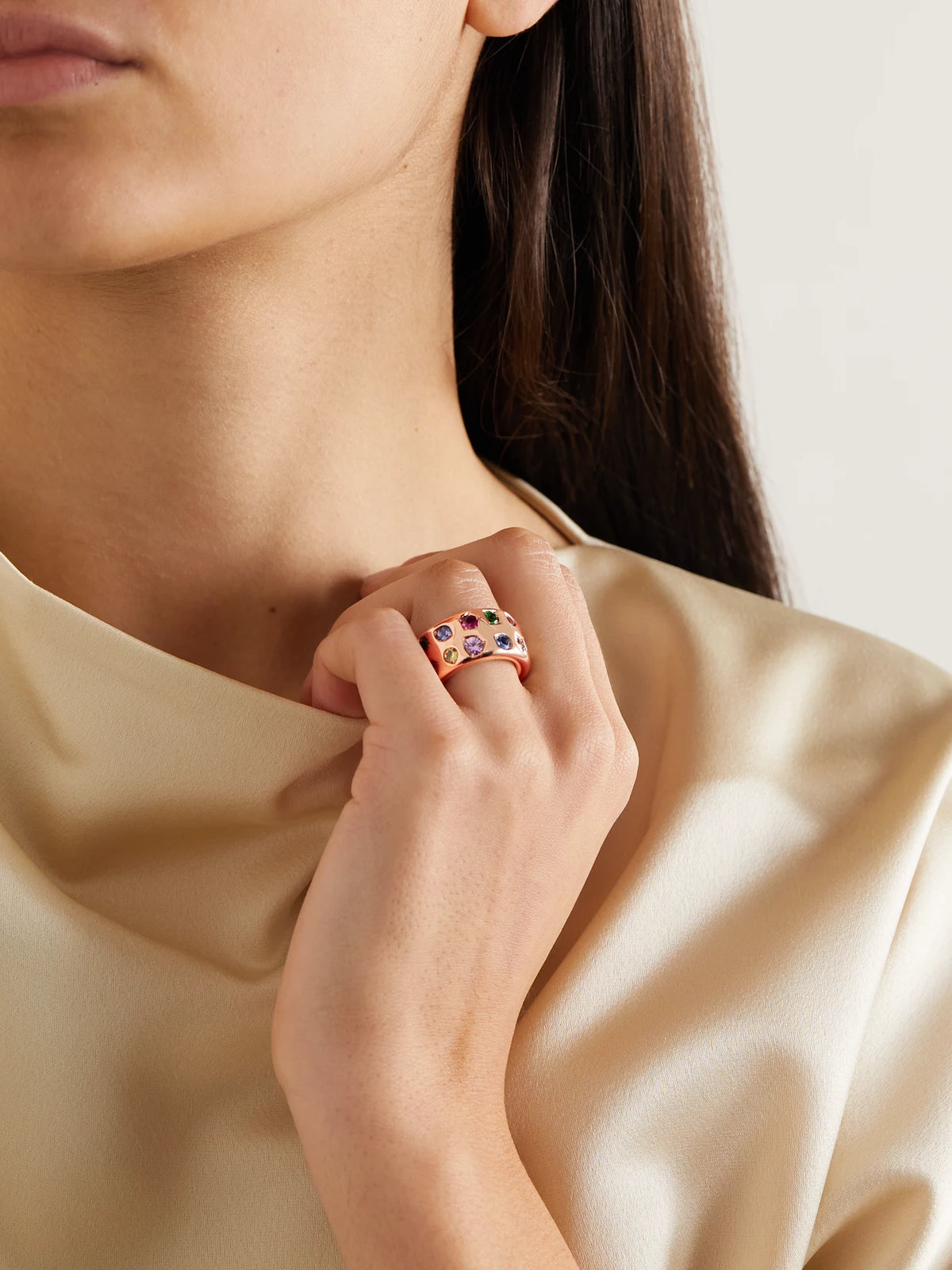 Image of Rings. Product name - Maxi Iconica 18-karat Rose Gold Multi-stone Ring in Multi colour by brand - Pomellato