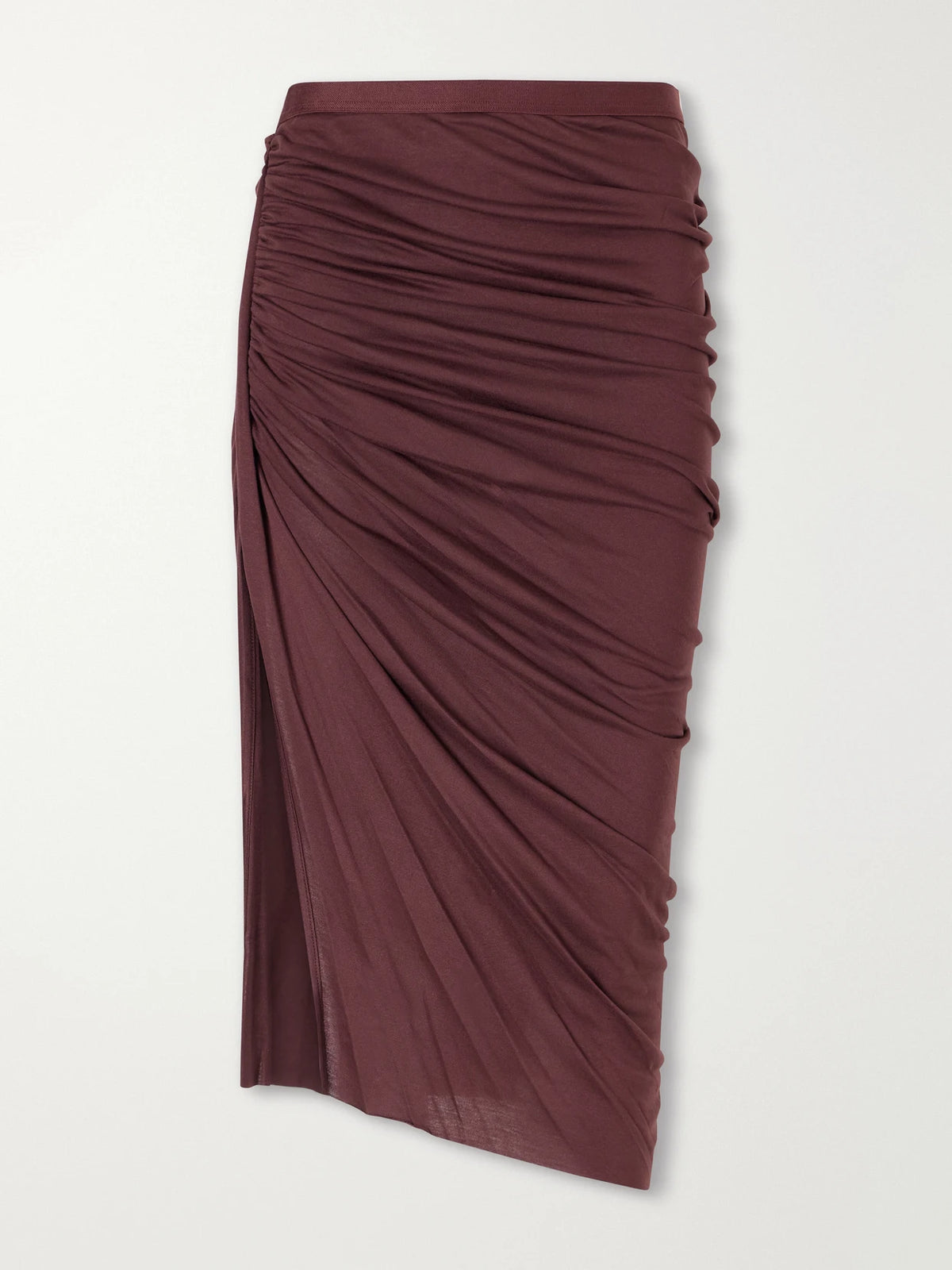 Rick Owens Edfu Asymmetric Gathered Jersey Midi Skirt