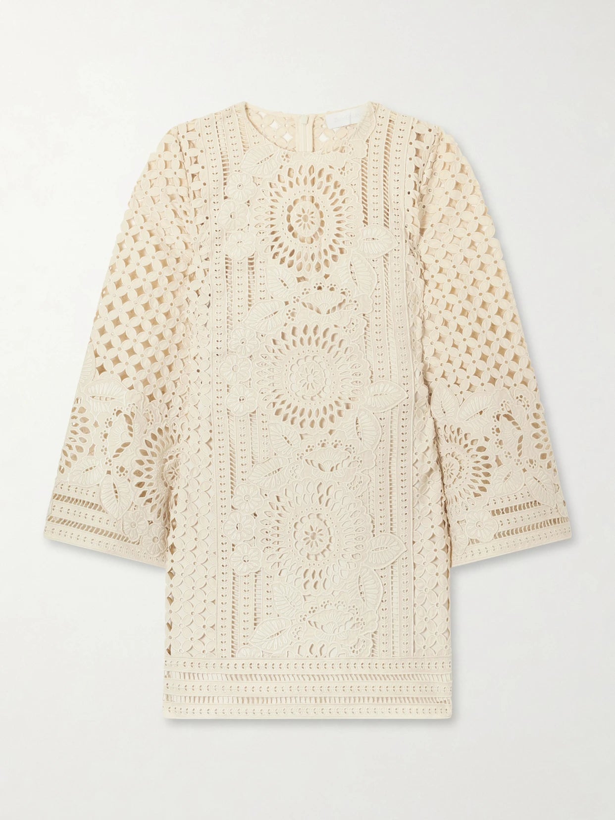 Image of Dresses. Product name - Indra Broderie Anglaise Cotton Mini Dress in Cream colour by brand - Zimmermann