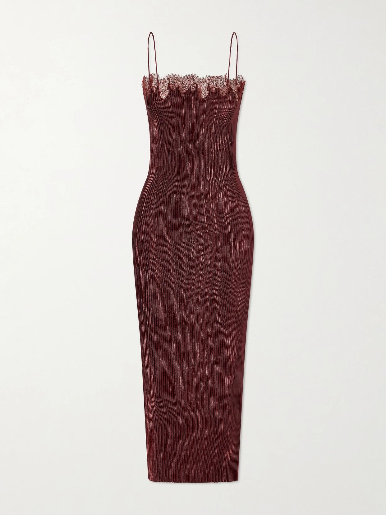 Lumie Lace-trimmed Pleated Satin Midi Dress