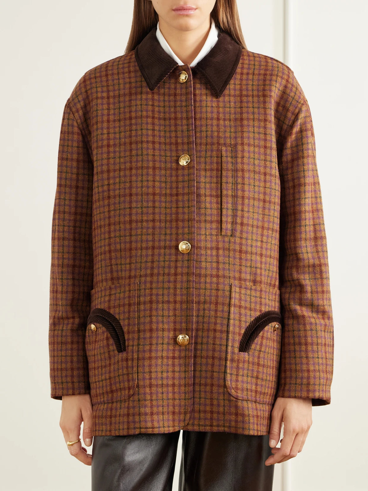 BLAZÉ Milano Clelia Corduroy-trimmed Checked Wool Jacket