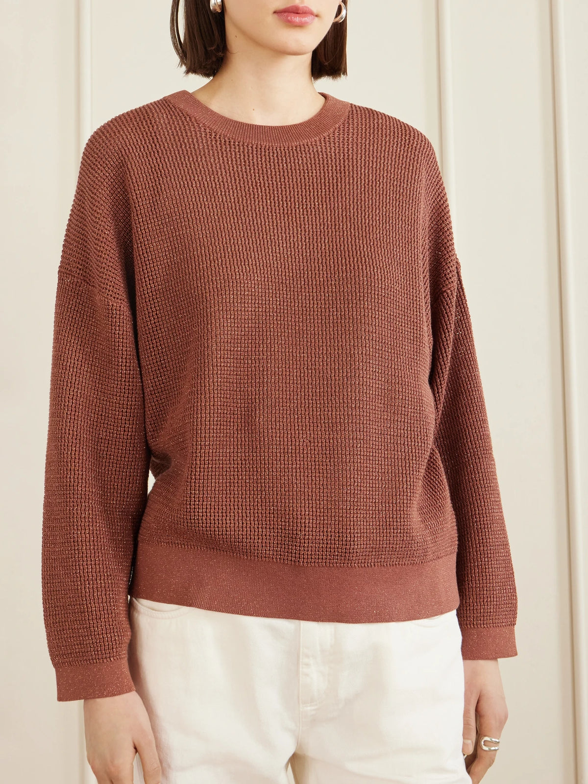 Brunello Cucinelli Metallic Open-knit Cotton-blend Sweater