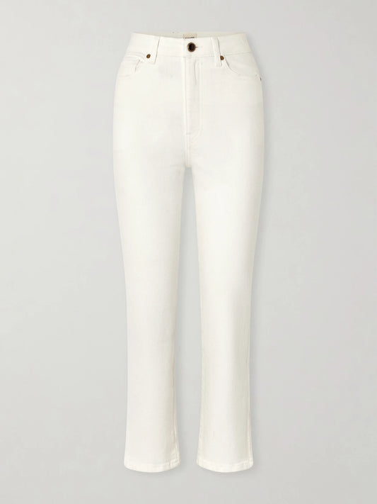 Image of Jeans. Product name - Abigail High-rise Slim-leg Jeans in White colour by brand - KHAITE