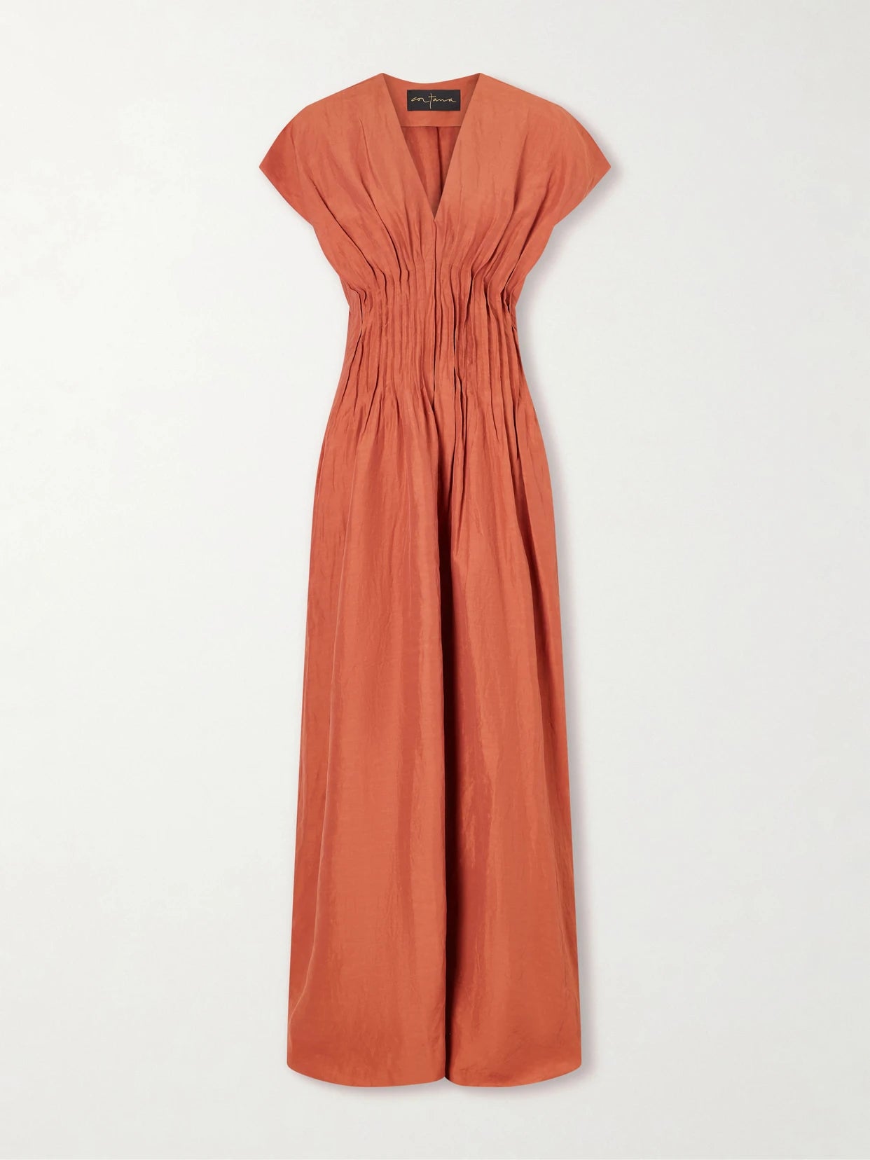 Image of Dresses. Product name - Elena Gathered Woven Maxi Dress in Orange colour by brand - Cortana