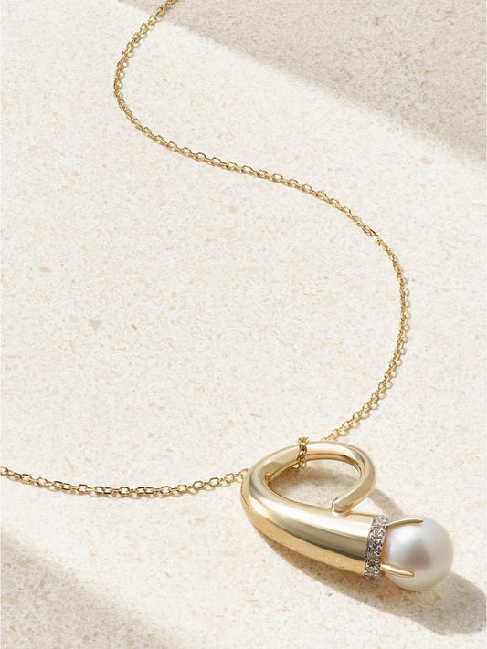 Cornucopia 14-karat Gold, Pearl And Diamond Necklace