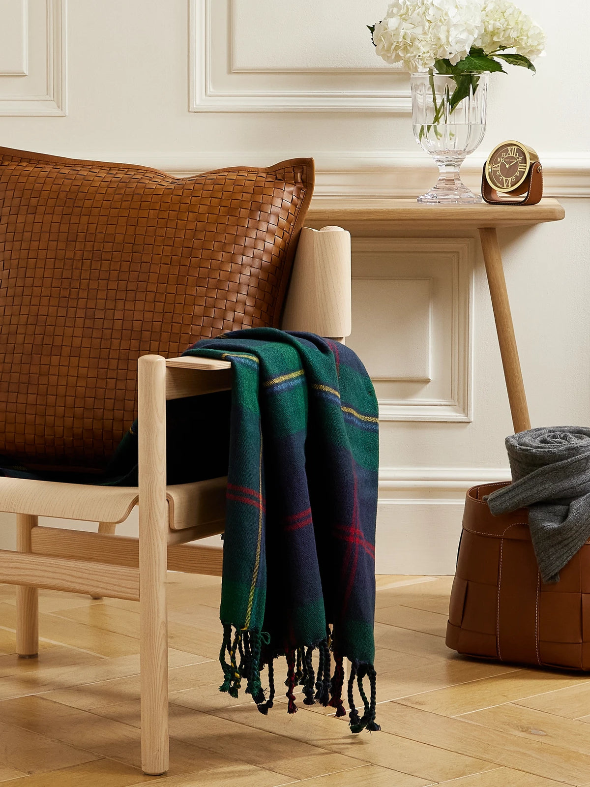 Image of Chair & Sofa Cushions. Product name - Langport Fringed Checked Wool And Linen-blend Blanket in Green colour by brand - Ralph Lauren Home