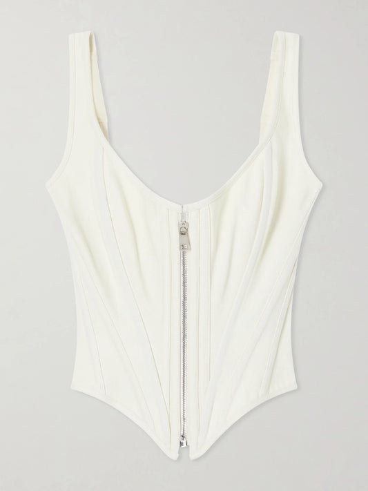 Image of Lingerie. Product name - Zip Denim Corset in Cream colour by brand - Wiederhoeft