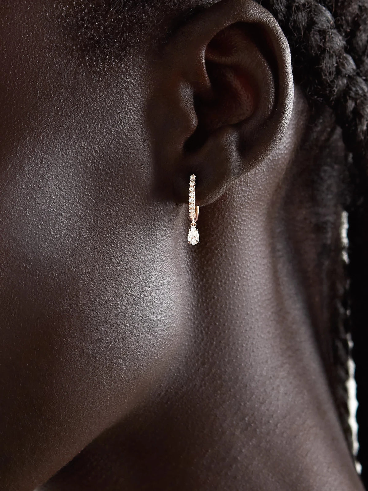 Image of Earrings. Product name - Huggies 18-karat Rose Gold Diamond Single Hoop Earring in Multi colour by brand - Anita Ko