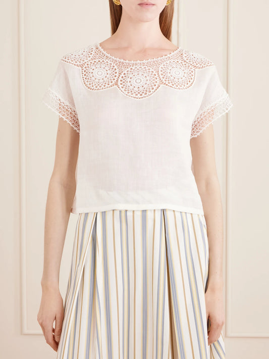 Caila Crochet-trimmed Ramie Top