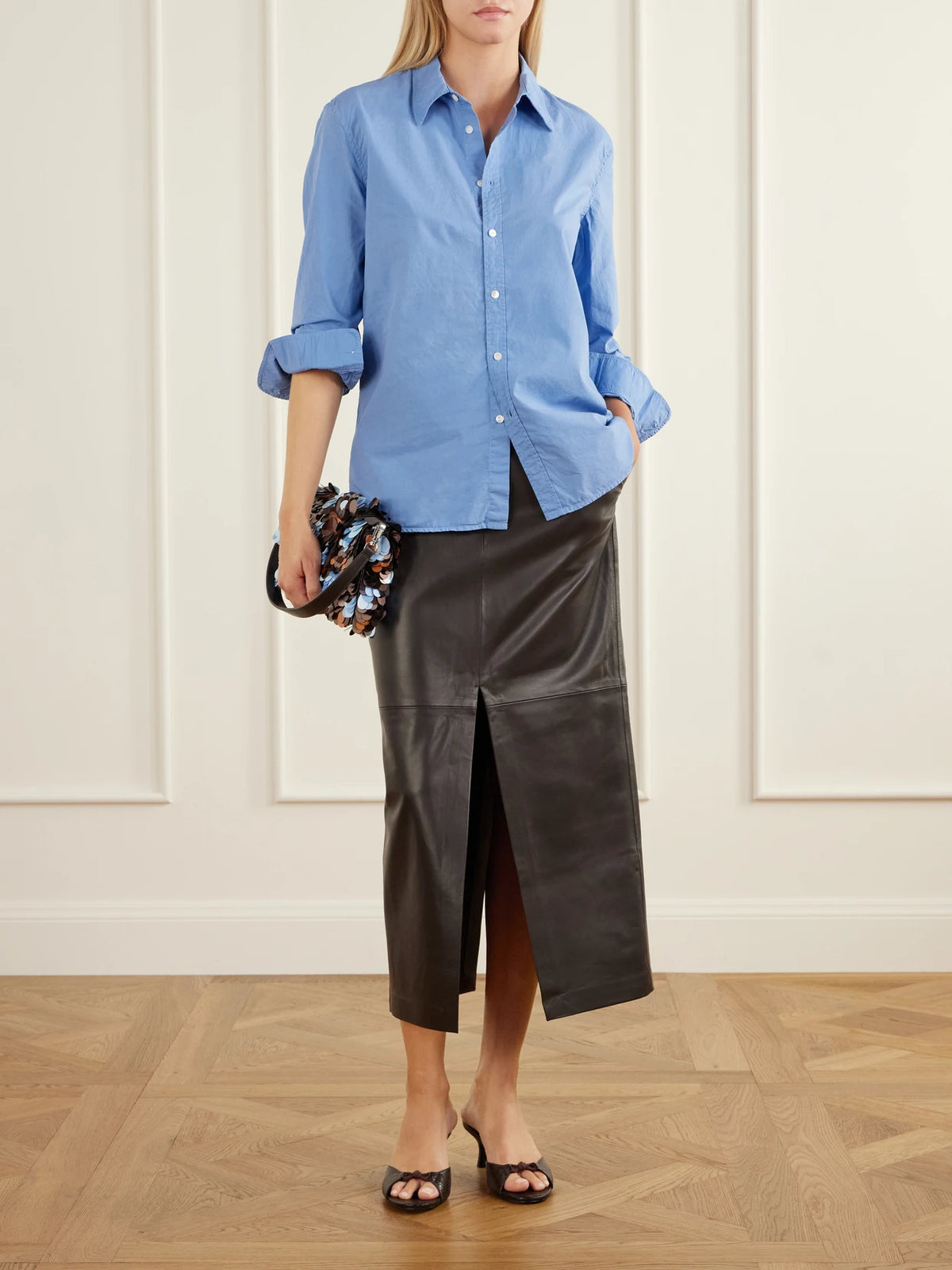 Image of Heels. Product name - Brynn 70 Snake-effect Leather Mules in Dark brown colour by brand - STAUD