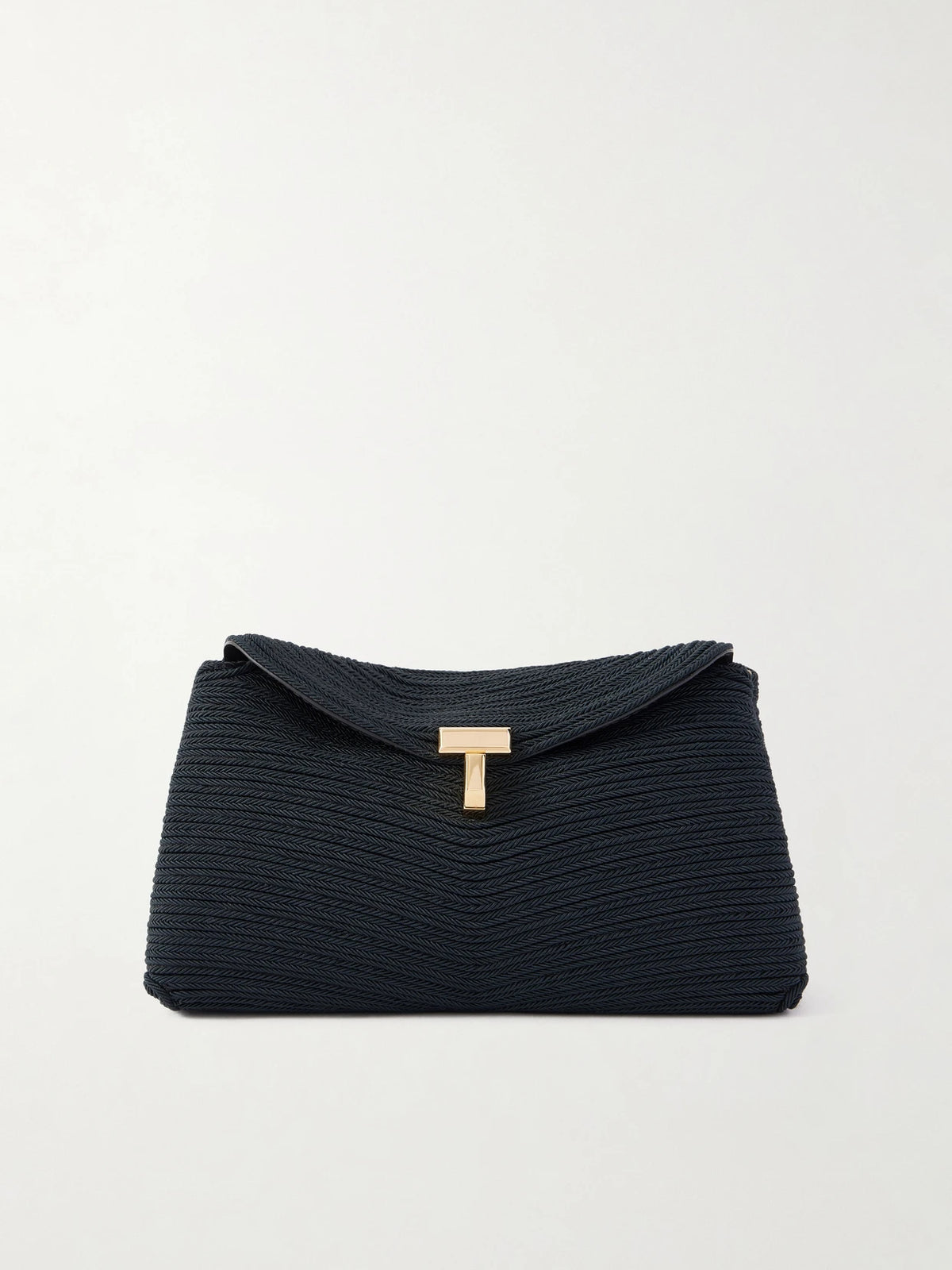 Mini T-lock Leather-trimmed Woven Clutch