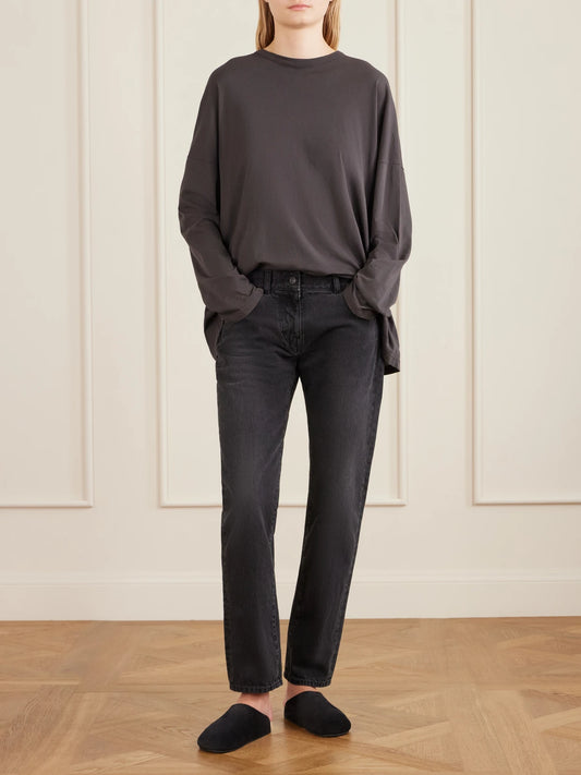Image of Jeans. Product name - Booker Mid-rise Straight-leg Jeans in Black colour by brand - The Row