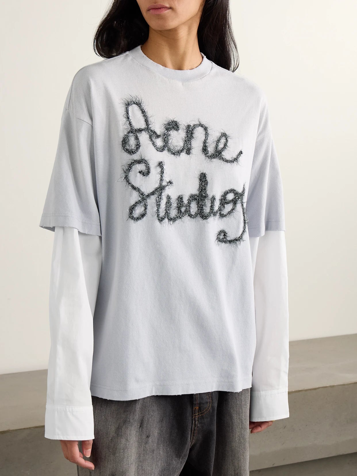 Layered Embroidered Cotton-jersey And Poplin T-shirt