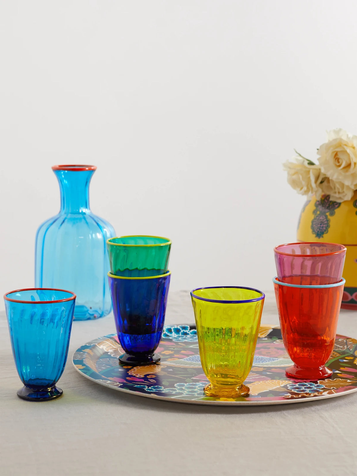 Image of Tableware. Product name - Rainbow Set Of Eight Glasses in Orange colour by brand - La DoubleJ