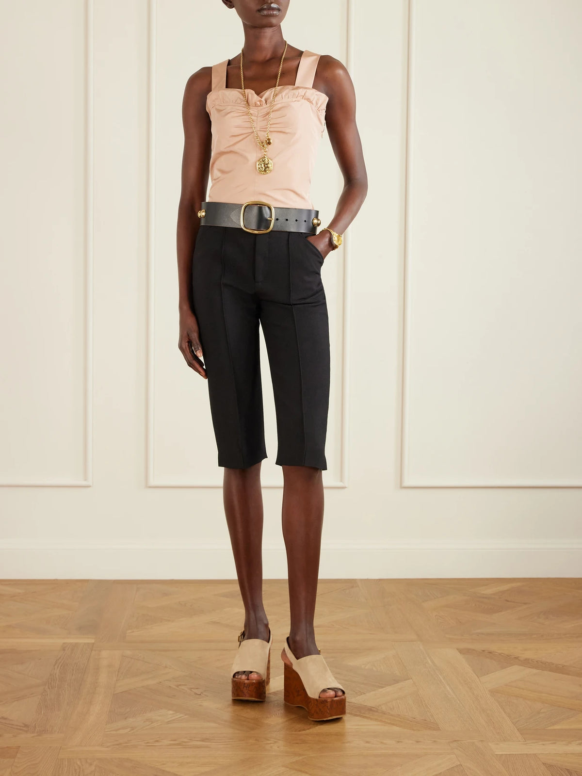 Image of Heels. Product name - Maxime Suede Platform Wedge Sandals in Multi colour by brand - Chloé