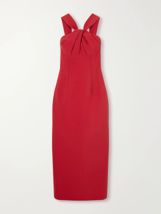 Emilia Wickstead Lucciene Open-back Twisted Darted Birdseye Halterneck Midi Dress