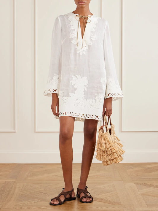 Goldentime Small Leather-trimmed Fringed Raffia Tote