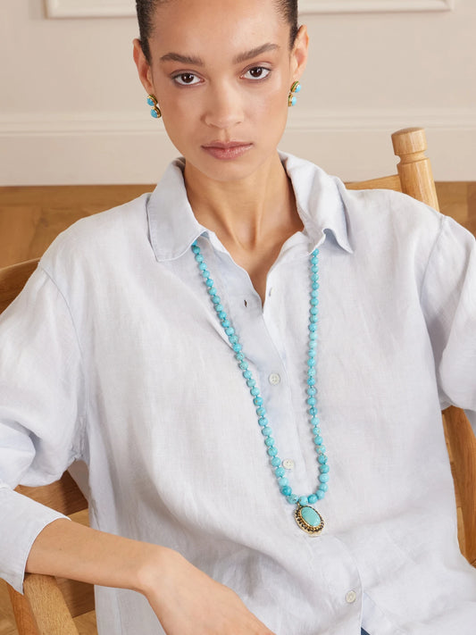 Image of Necklaces. Product name - 18-karat Gold, Turquoise And Diamond Necklace in Multi colour by brand - Ileana Makri