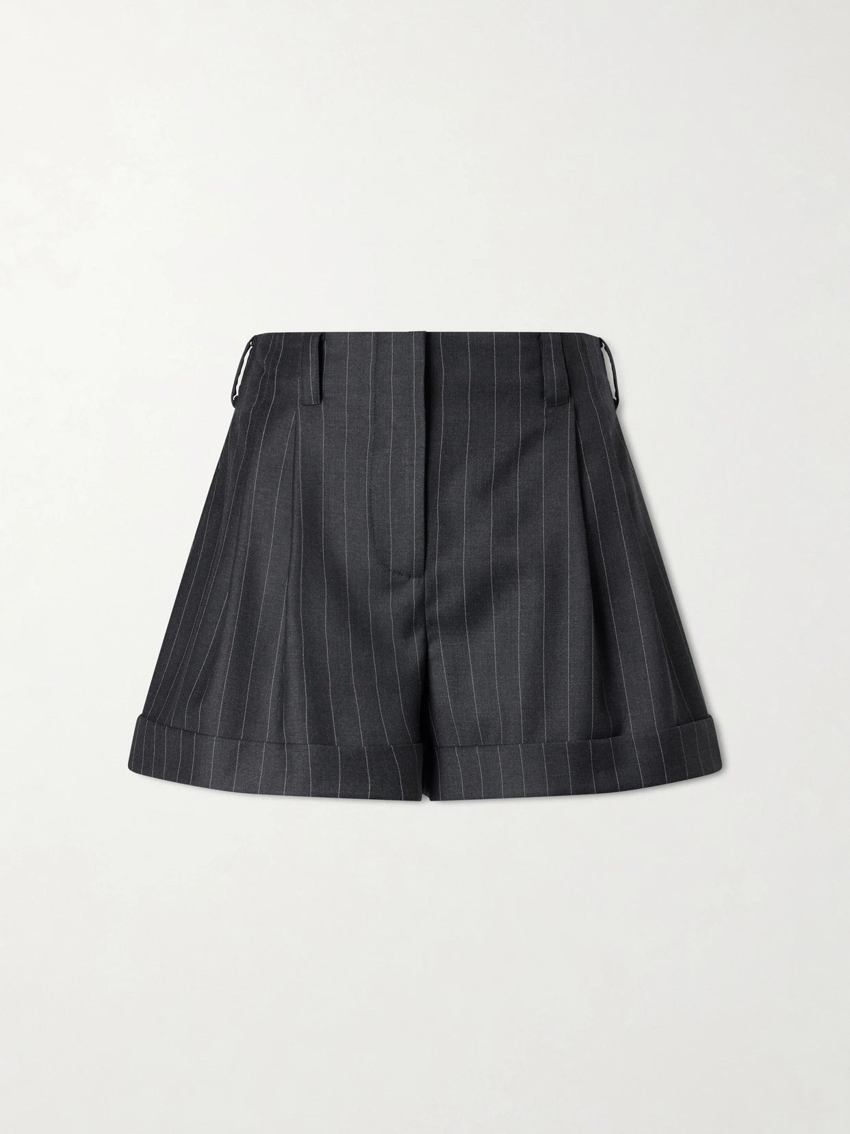 Striped Double-pleated Wool Shorts