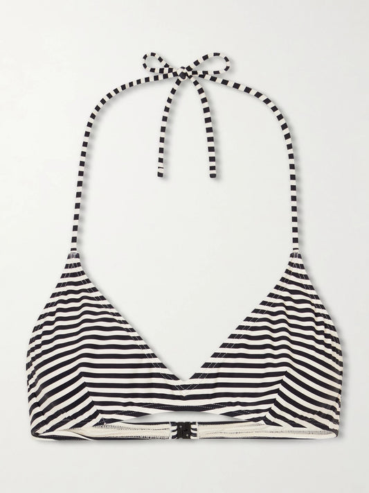 Image of Swimwear. Product name - Striped Triangle Bikini Top in Black colour by brand - Nili Lotan