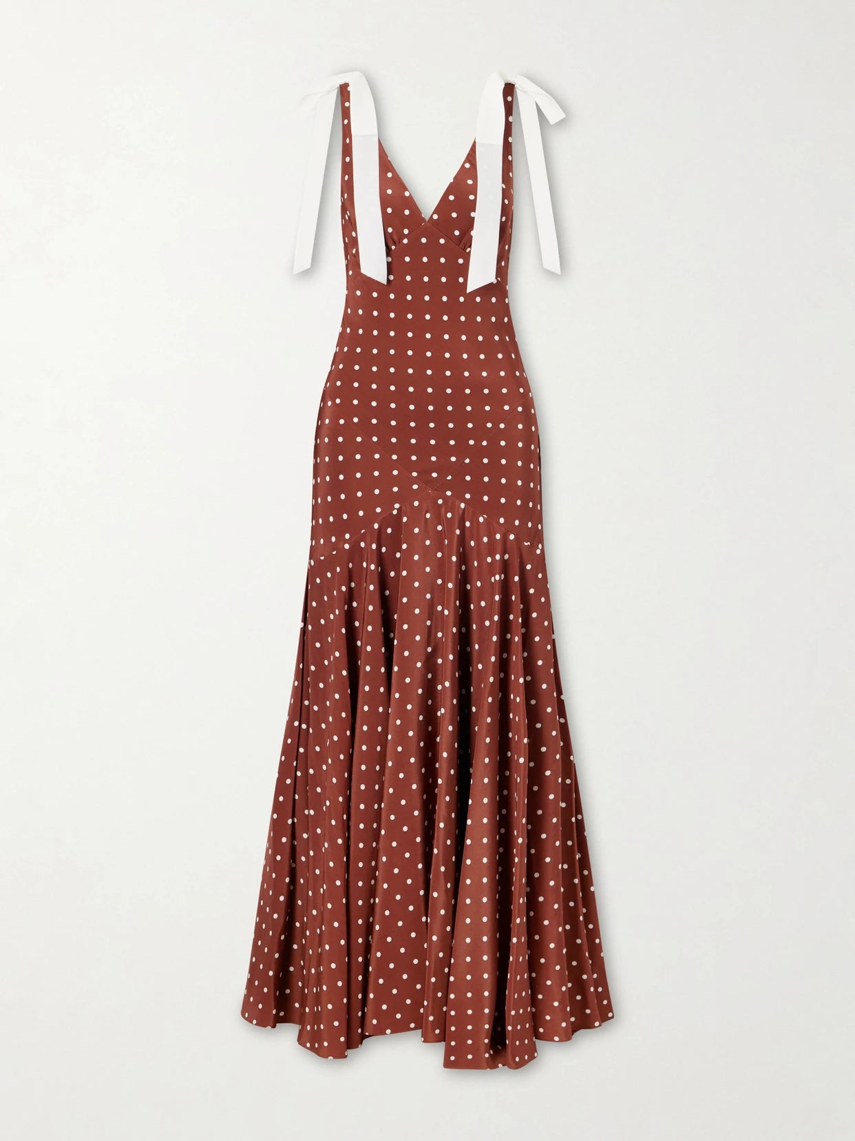Image of Dresses. Product name - Polka-dot Silk-crepe Midi Dress in Brown colour by brand - Rodarte