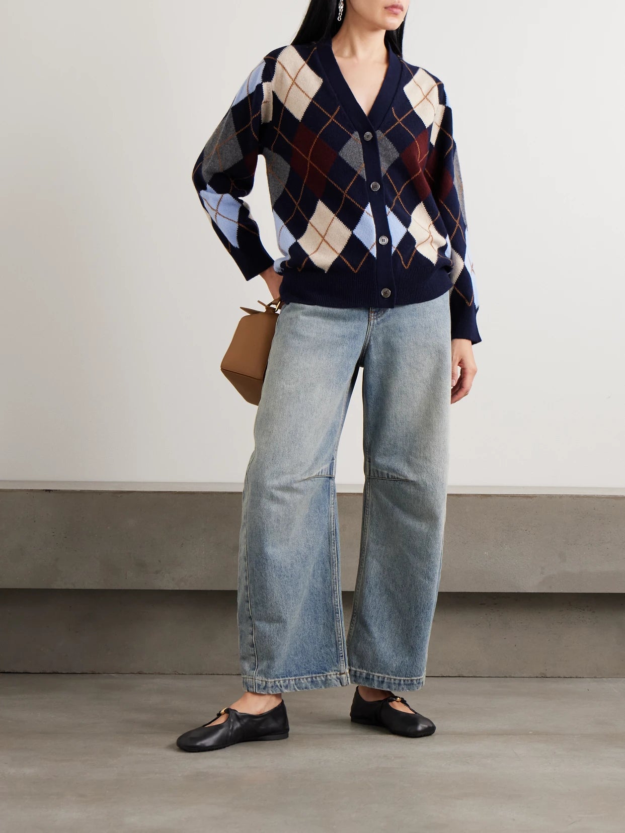 Image of Jeans. Product name - Embroidered High-rise Barrel-leg Jeans in Mid denim colour by brand - LOEWE