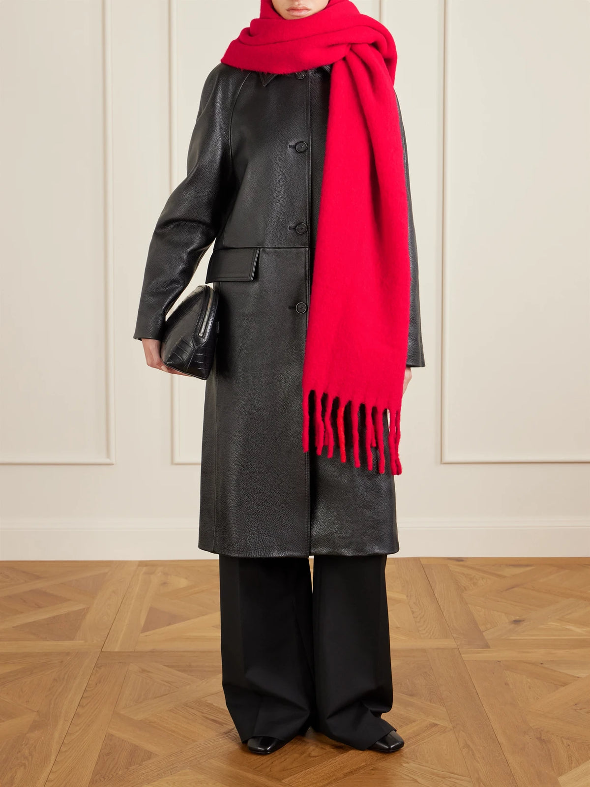 Image of Scarves & Shawls. Product name - Fuzzy Fringed Alpaca-blend Scarf in Red colour by brand - TOTEME