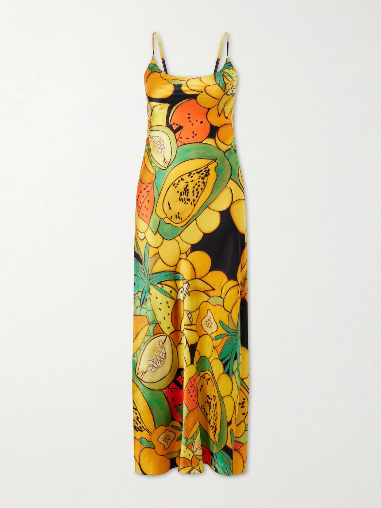 Frutas Printed Silk-blend Satin Maxi Dress