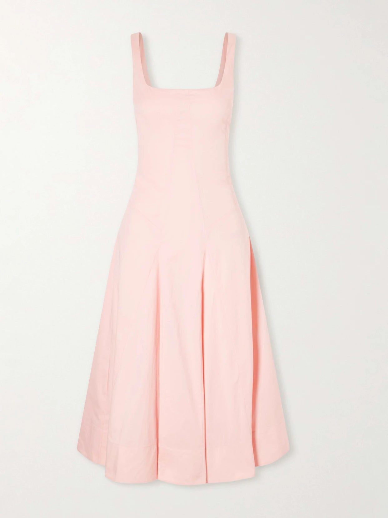 Image of Dresses. Product name - Willow Pleated Cotton-blend Midi Dress in Pink colour by brand - STAUD