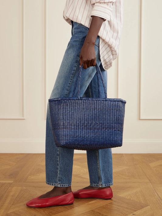 Image of Bags. Product name - B Weave Leather Tote in Blue colour by brand - Dragon Diffusion