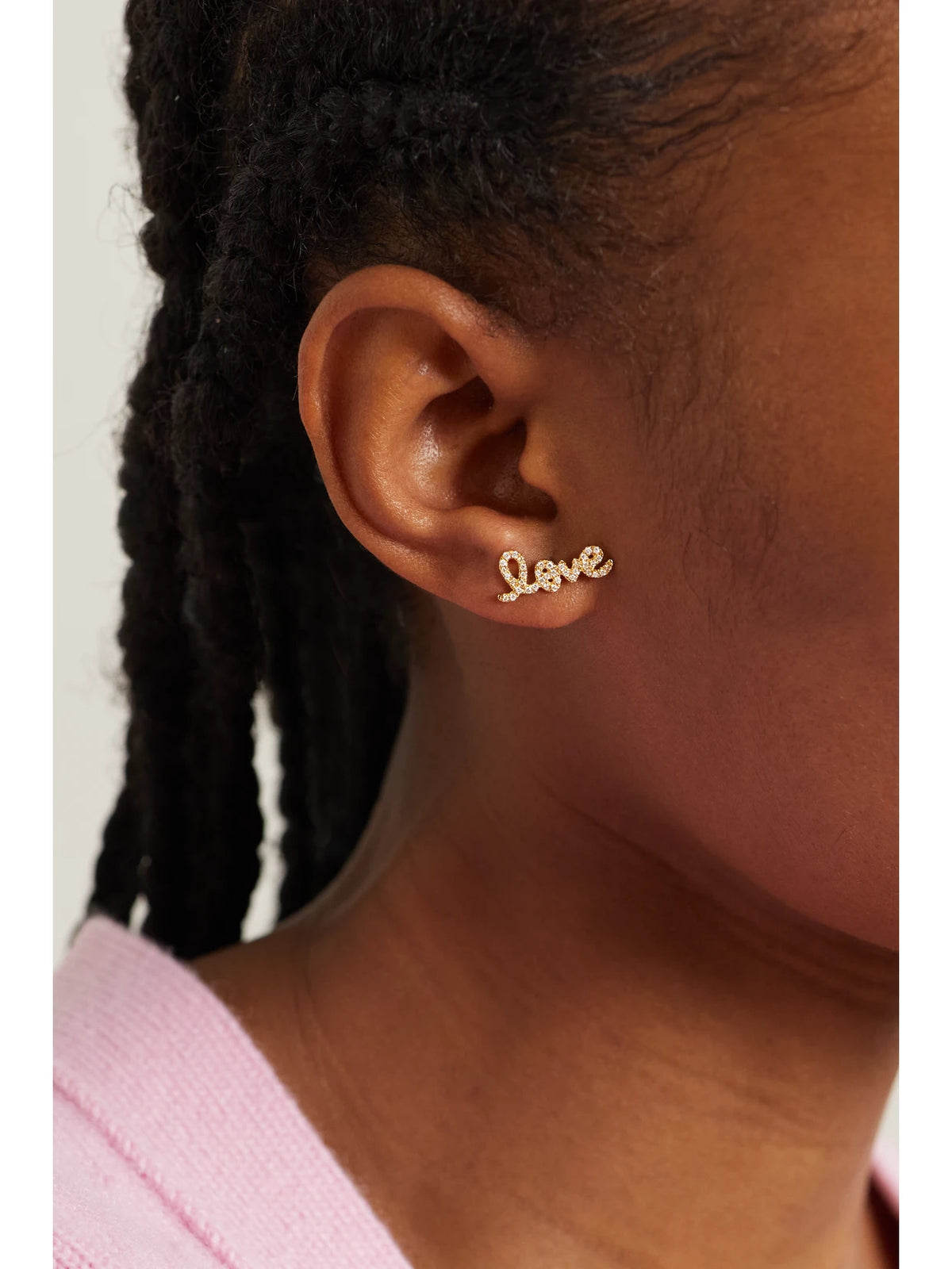 Image of Earrings. Product name - Love 14-karat Gold Diamond Single Earring in Multi colour by brand - Sydney Evan